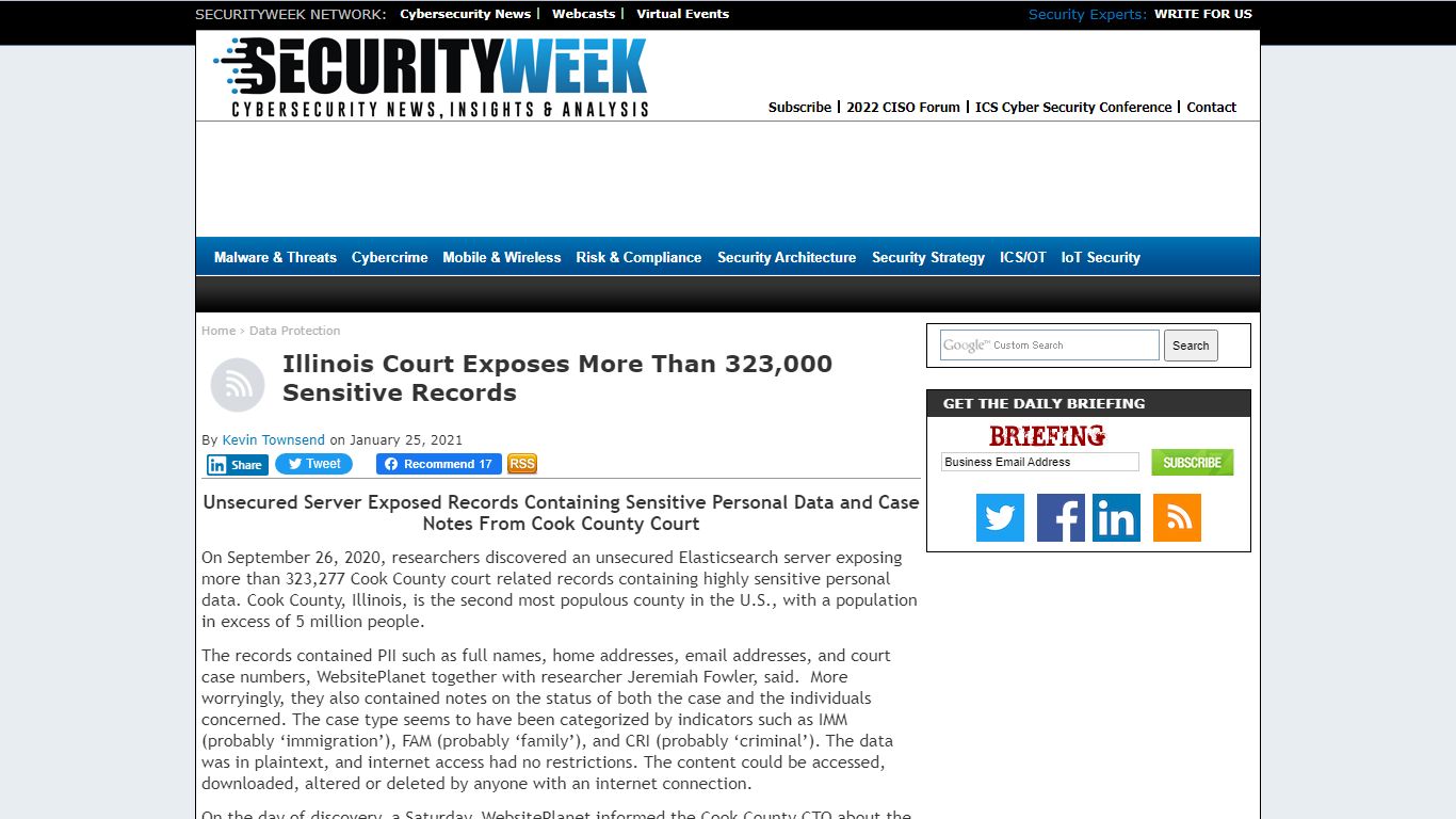 Illinois Court Exposes More Than 323,000 Sensitive Records - SecurityWeek